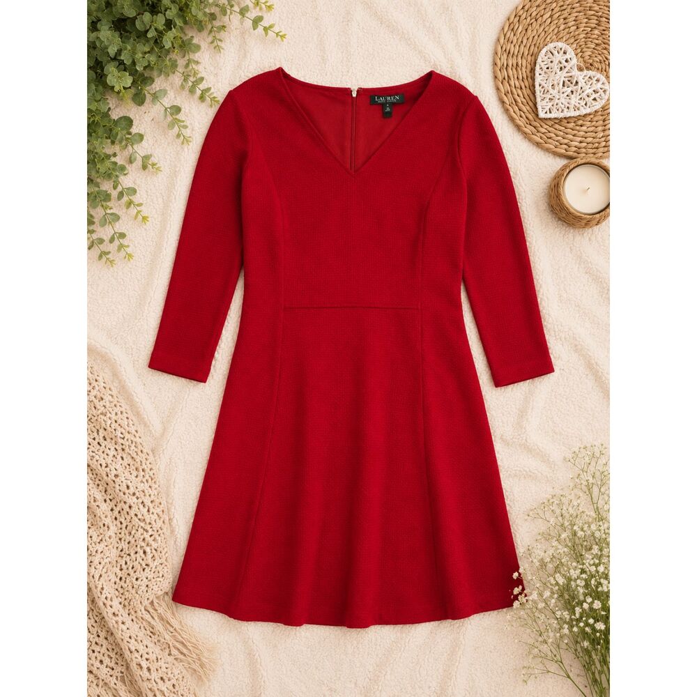 Lauren Ralph Lauren Red Textured Fit & Flare Dress Women's Size 8